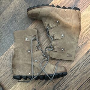 Sorel Tan Lace-Up Wedge Boots